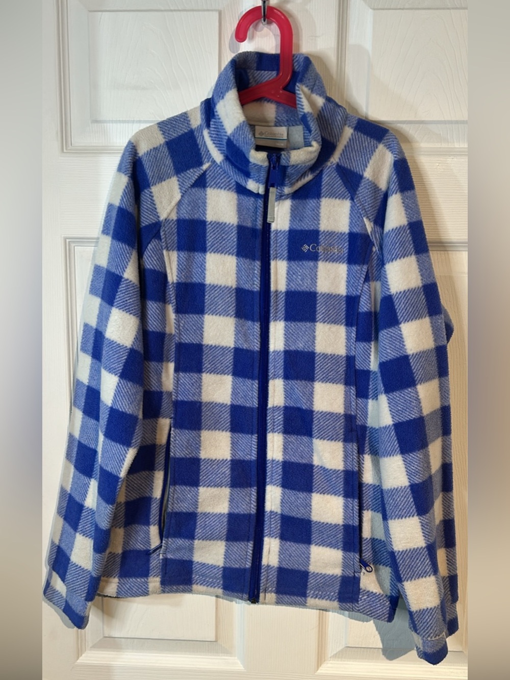 Columbia Girls Blue & White Check Fleece Jacket